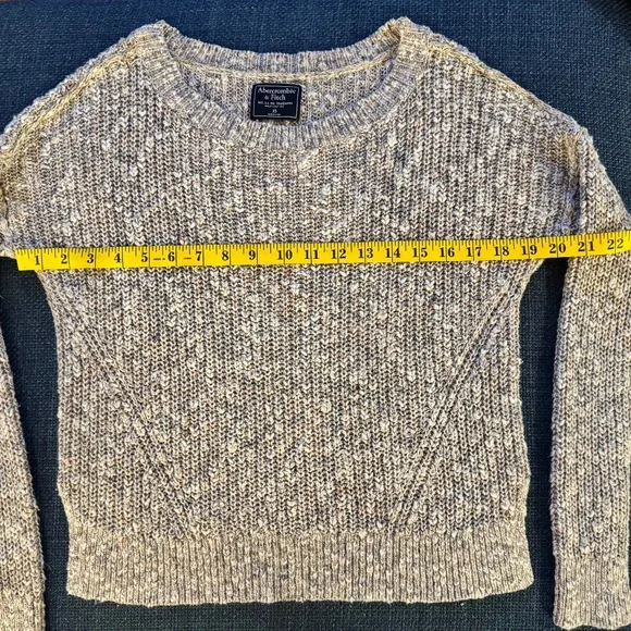 Abercrombie & Fitch Sweater XS Cropped Chunky Knit Neutral Crewneck Pullover - Picture 9 of 15